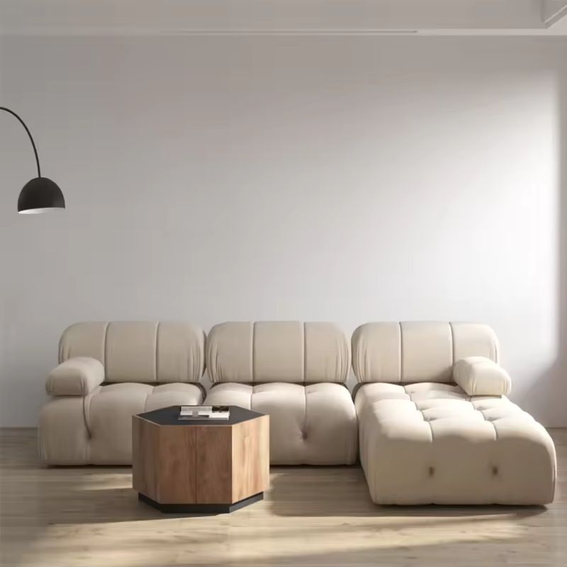 Nordic Modern Apartment Furniture Fabric Buckle Design Sofa Living Room Couch Light Luxury Sponge Sofa For Lock Design