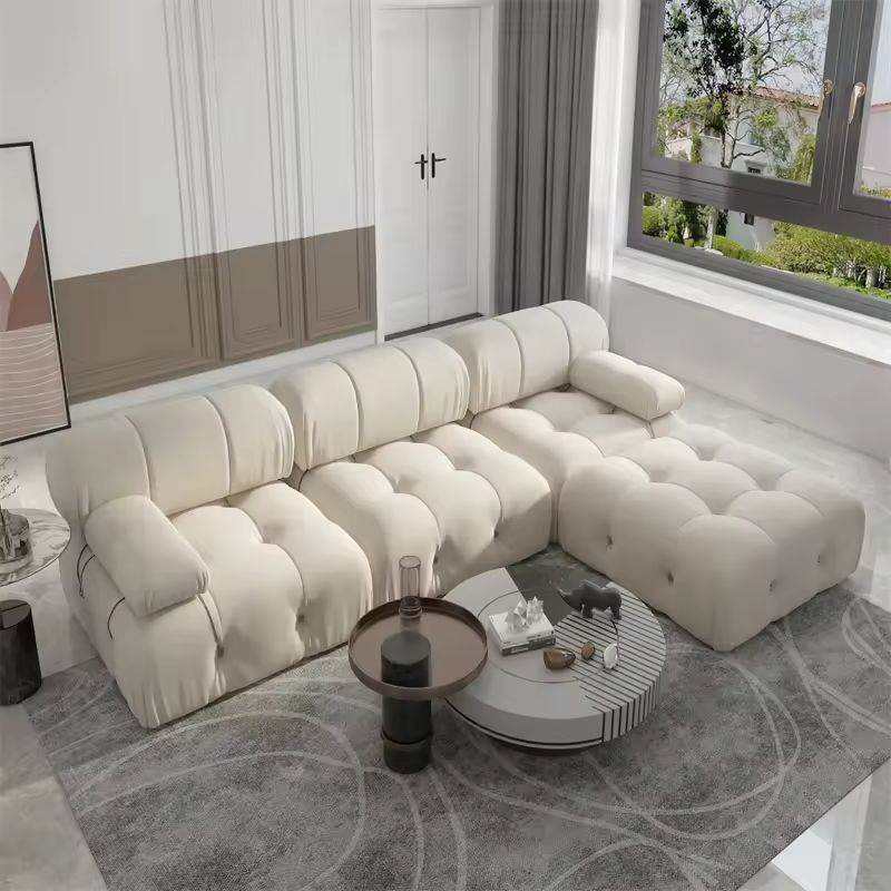 Nordic Modern Apartment Furniture Fabric Buckle Design Sofa Living Room Couch Light Luxury Sponge Sofa For Lock Design